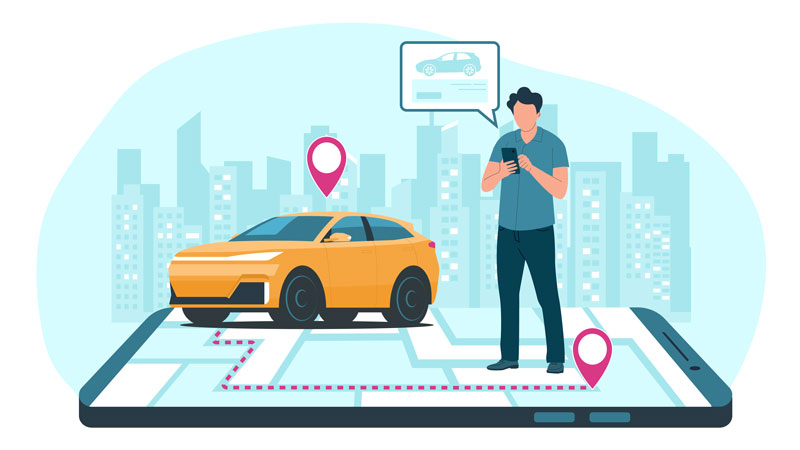 man calling ride share with phone